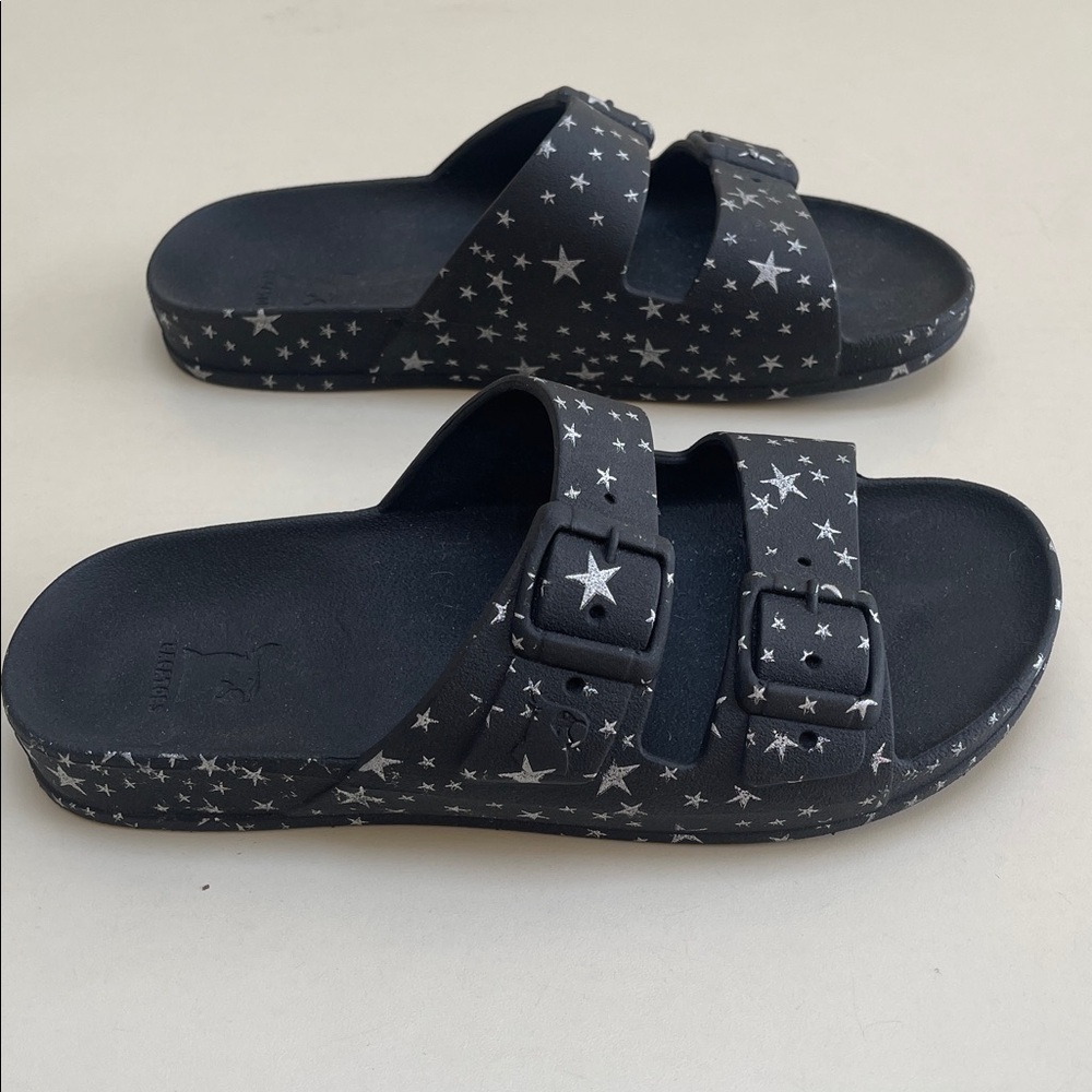 CACATOES Starry Black Sandals Astromelia Cockatoo Flat Sandals - Silver  SIZE 7 - Picture 6 of 10